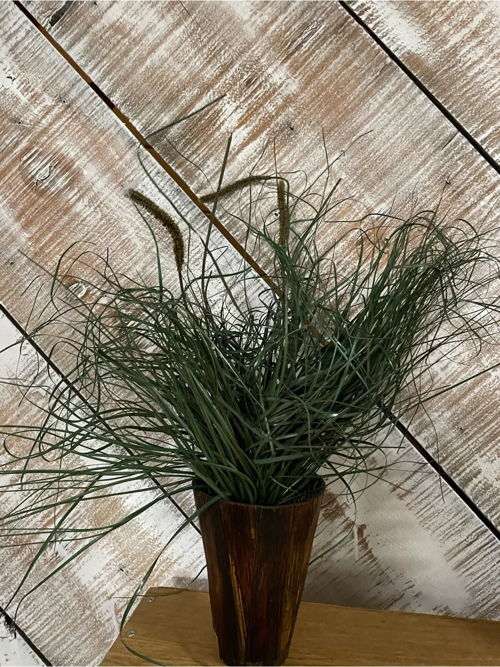 Rustic Dark Brown Wood Planter with Green Artificial Grass
